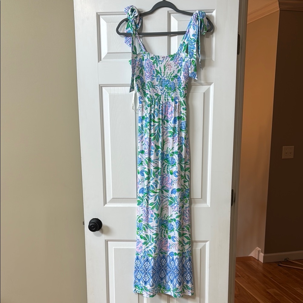 Lilly Pulitzer Kailua Smocked Maxi Dress in Blue and Green